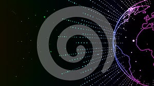 The dotted line link constructs the outline of the earth, the big data background of the Internet and network technology.